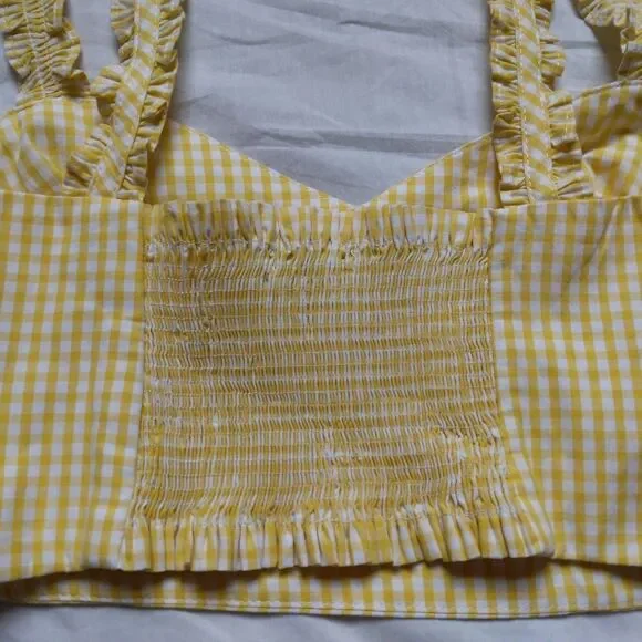 Zara Cropped Yellow White Gingham Tank Top Western Daisy Duke Boho Womens Small - Picture 10 of 12